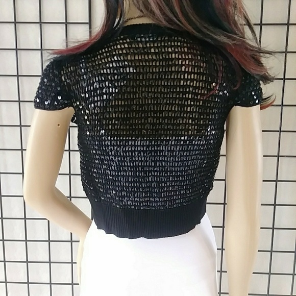 SALE! NWT BCBGMaxAzria Black Silk Sequin Cardigan - Picture 6 of 8